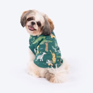 フォレスト・フロリック プリントTシャツ 小型犬用 – ダークグリーン