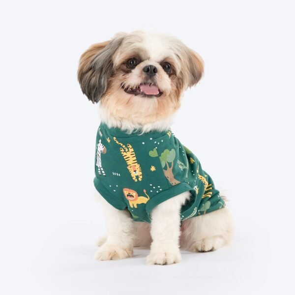 フォレスト・フロリック プリントTシャツ 小型犬用 – ダークグリーン - Image 2